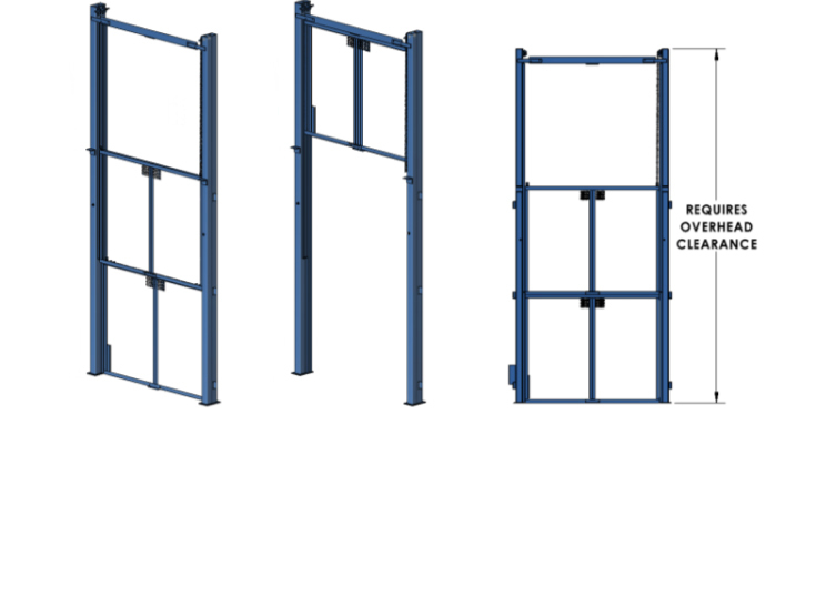 Bi-panel vertical acting gate.