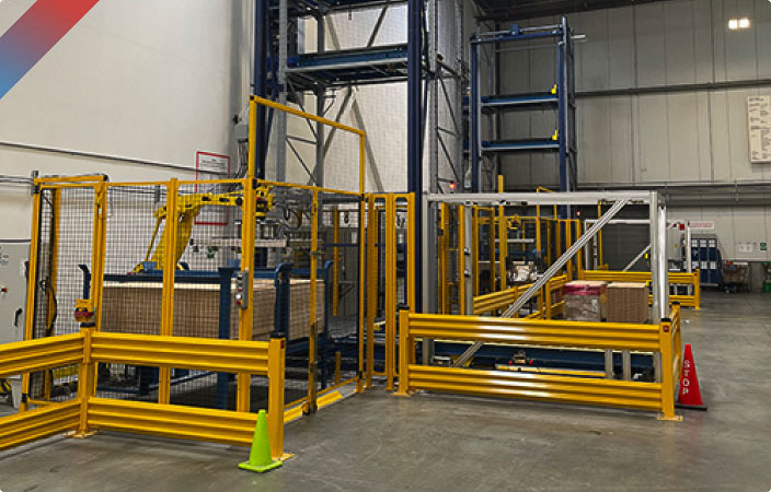 Integrated automated material handling system with lift and conveyor infrastructure in a warehouse environment